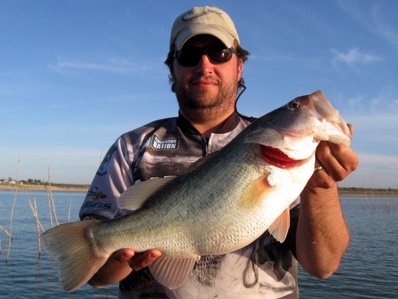 Kyle with a big Lake Falcon largemouth bass, January 2012