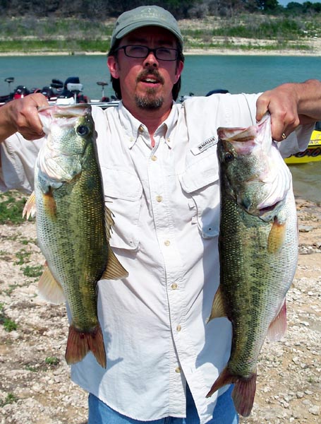 Mike with two Stillhouse Hollow largemouth bass, May 2008